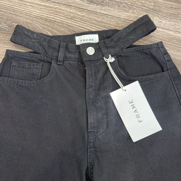 FRAME DENIM Le High & Tight Waist Cutout Straight Leg Jeans in Black Size 25 - Picture 6 of 15